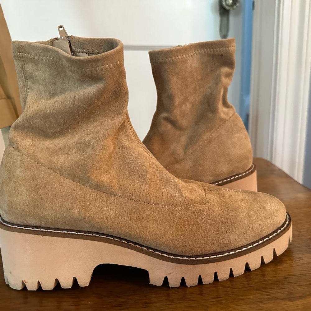 Tan Suede Ankle Boots with Chunky Sole